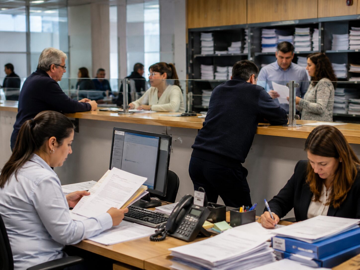 Profesionales de una administración pública revisando expedientes