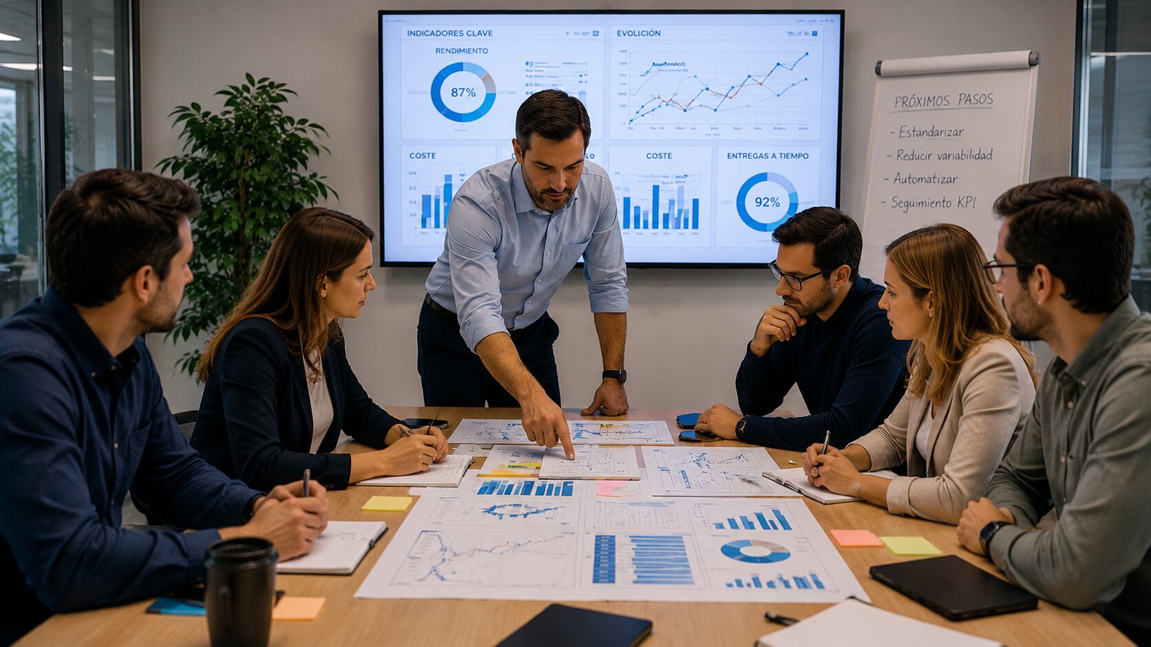 Equipo trabajando sobre un proyecto real de mejora Lean